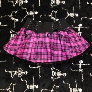 Pink and black plaid skirt with corset style waist